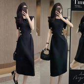 新款 高街时尚 收腰显瘦连衣裙女欧货2023夏季 黑色赫本风气质背心裙