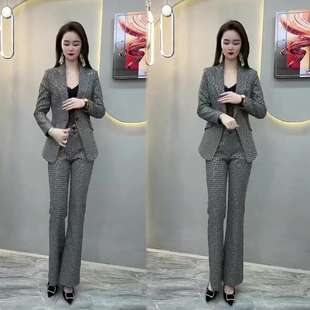 轻熟亮片时尚套装女2026秋季新款西服外套+长裤女神范气质两件套