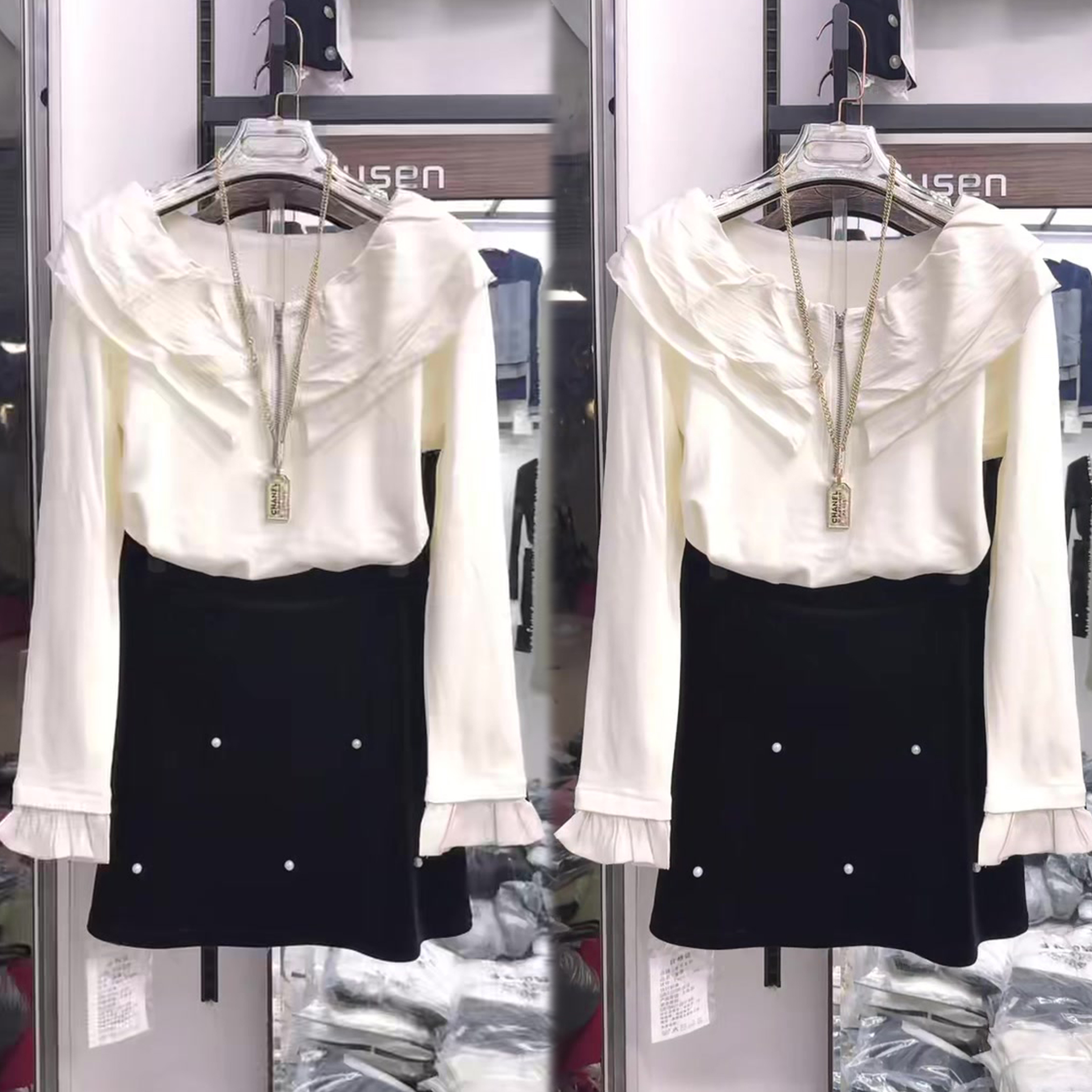 双层荷叶领衬衫女上衣