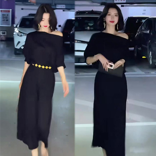 网红爆款时尚气质连衣裙女2025夏季新款高端收腰显瘦优雅黑色裙子