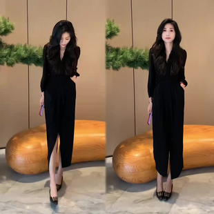 女神御姐风气质连衣裙女2026春季新款V领网红高级感显瘦长裙女裙