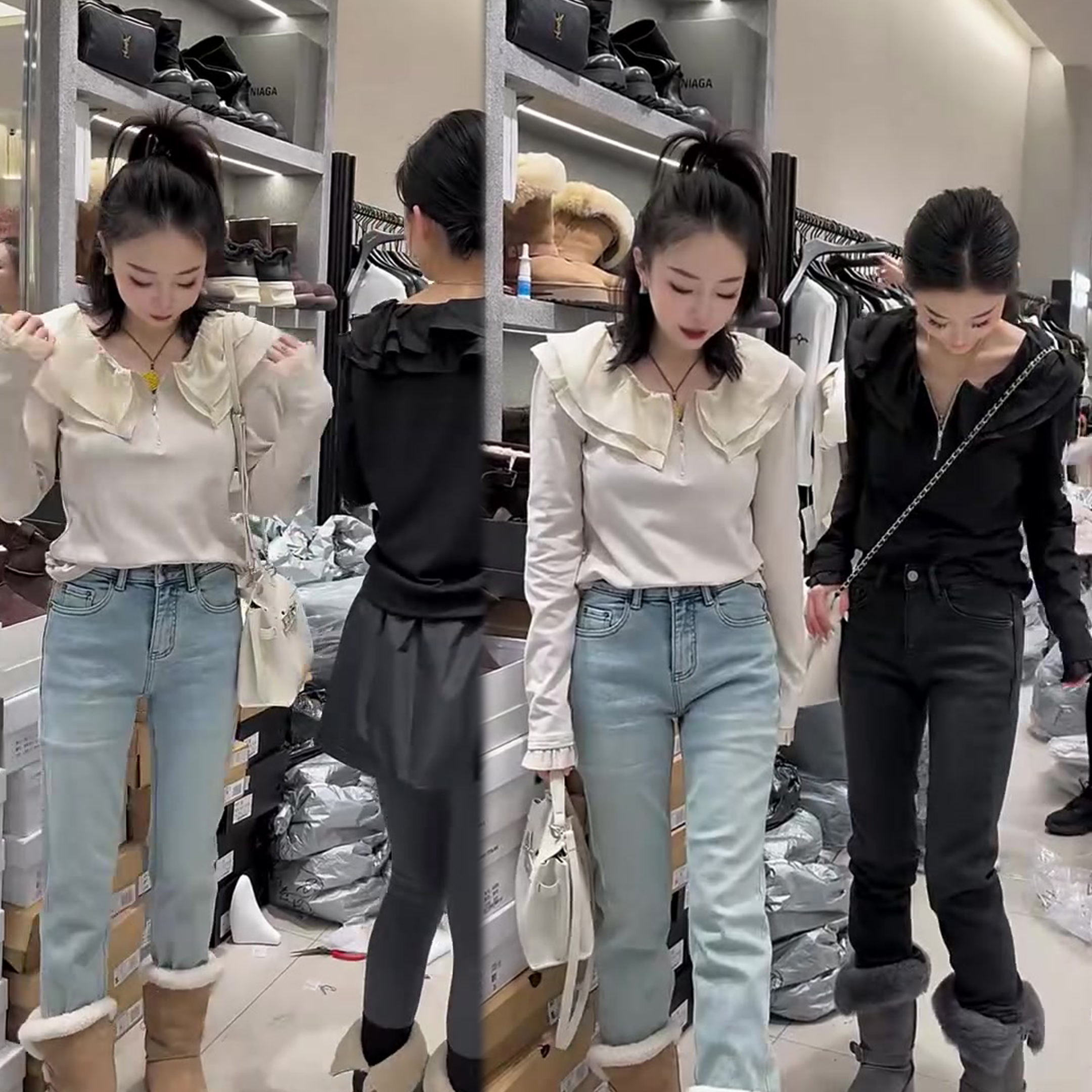 双层荷叶领打底衫女上衣