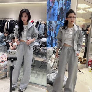 漫天星休闲套装女2026春季新款烫钻连帽卫衣+抽绳运动裤两件套装