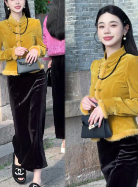 网红国风丝绒套装裙上衣+裙子