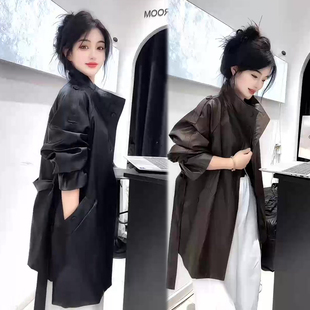 中长款 宽松高级感气质时尚 上衣潮 新款 欧货轻奢PU皮风衣外套女秋季