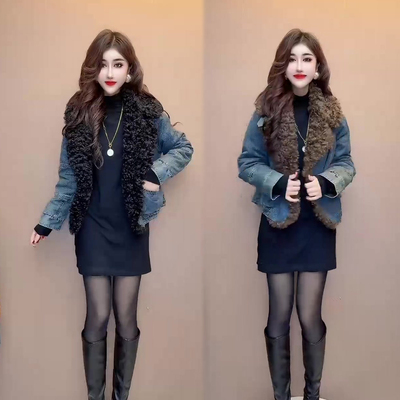 羊羔毛大翻领牛仔外套女