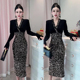 V领收腰显瘦中长款 性感女神范高级感秋冬款 连衣裙欧货爆款 裙子潮
