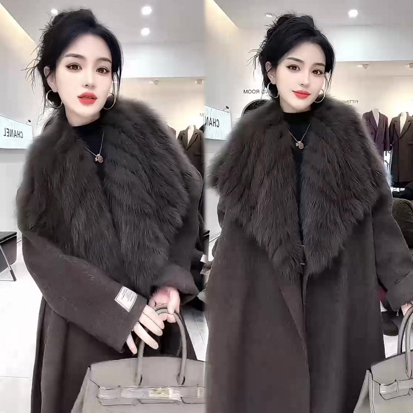 净版高级感毛毛大翻领大衣女冬季新款保暖洋气气质款网红长款外套,女装/女士精品,风衣,淘宝优惠券,粉丝福利购,淘宝优惠卷