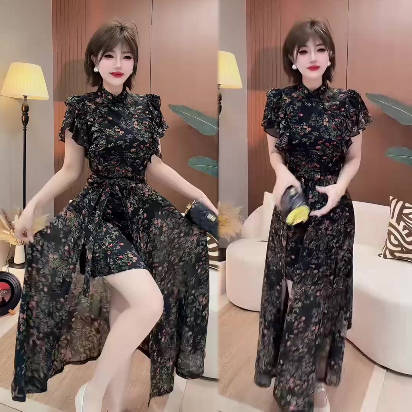 气质碎花连衣裙围裙两件套女2026夏季新款显瘦时尚减龄网红套装裙
