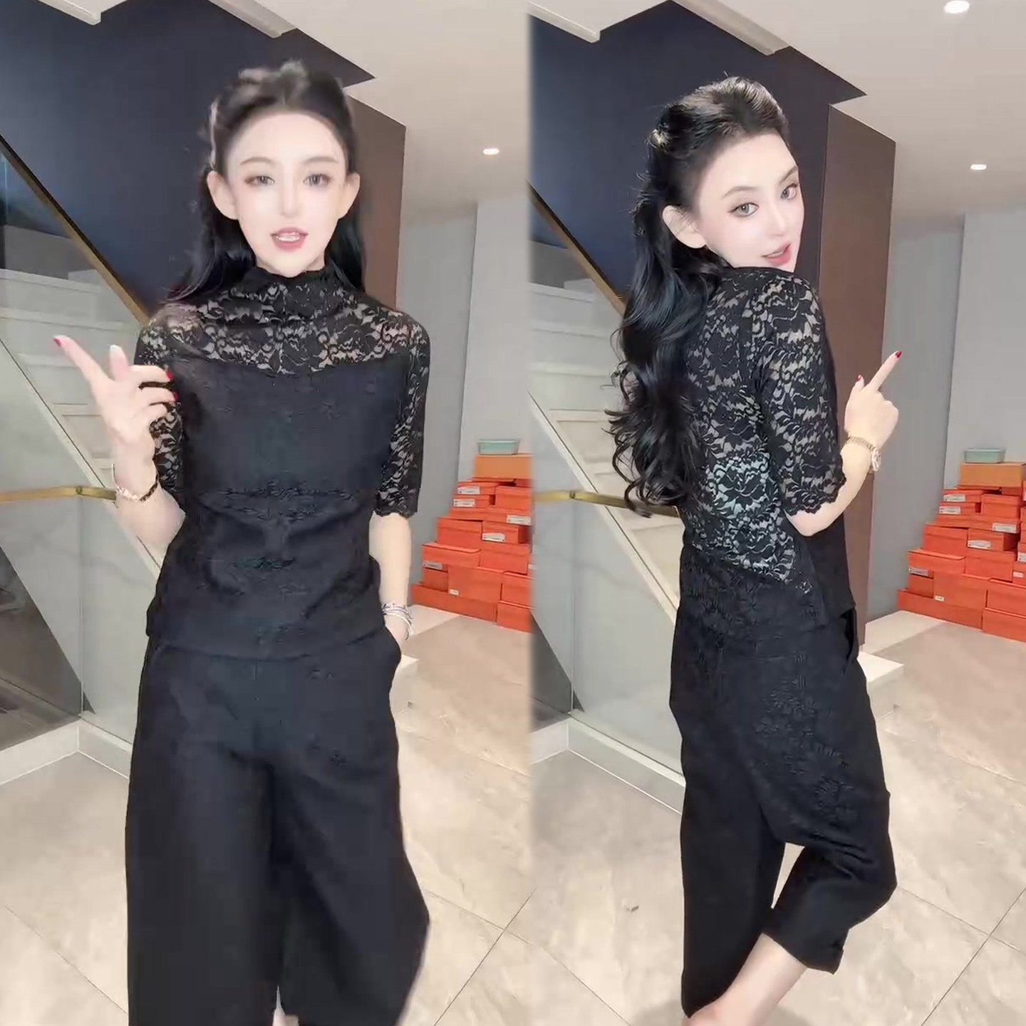 成熟气质套装女2026春季新款蕾丝拼接半袖+高腰韩版阔腿裤两件套,女装/女士精品,时尚套装,淘宝优惠券,粉丝福利购,淘宝优惠卷