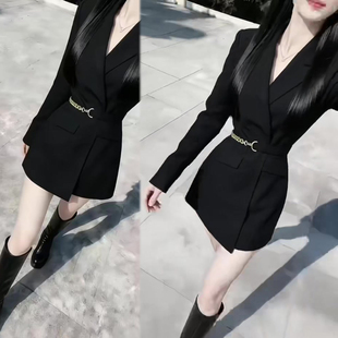 御姐风职业西服裙女2026春季新款收腰西装领连衣裙女裙气质短裙子