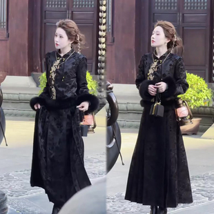 禅意风时尚套装裙冬季新款精致民族风立领外套+高腰半身裙两件套