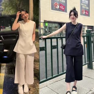 极简风无袖背心九分阔腿裤套装女2026夏季新款时尚洋气网红两件套