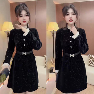 千金风亮闪闪连衣裙女2025冬季新款时尚气质网红爆款中长裙女裙子