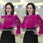 气质优雅高级感金丝绒上衣女25年春季 新款 显瘦遮肉百搭粉色T恤ins