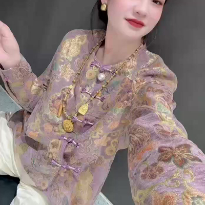 禅意风葫芦烫金衬衫女