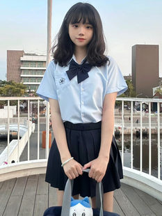 jk衬衫 学院风樱木北短袖 日系白蓝色刺绣基础款 衬衣jk制服女夏季