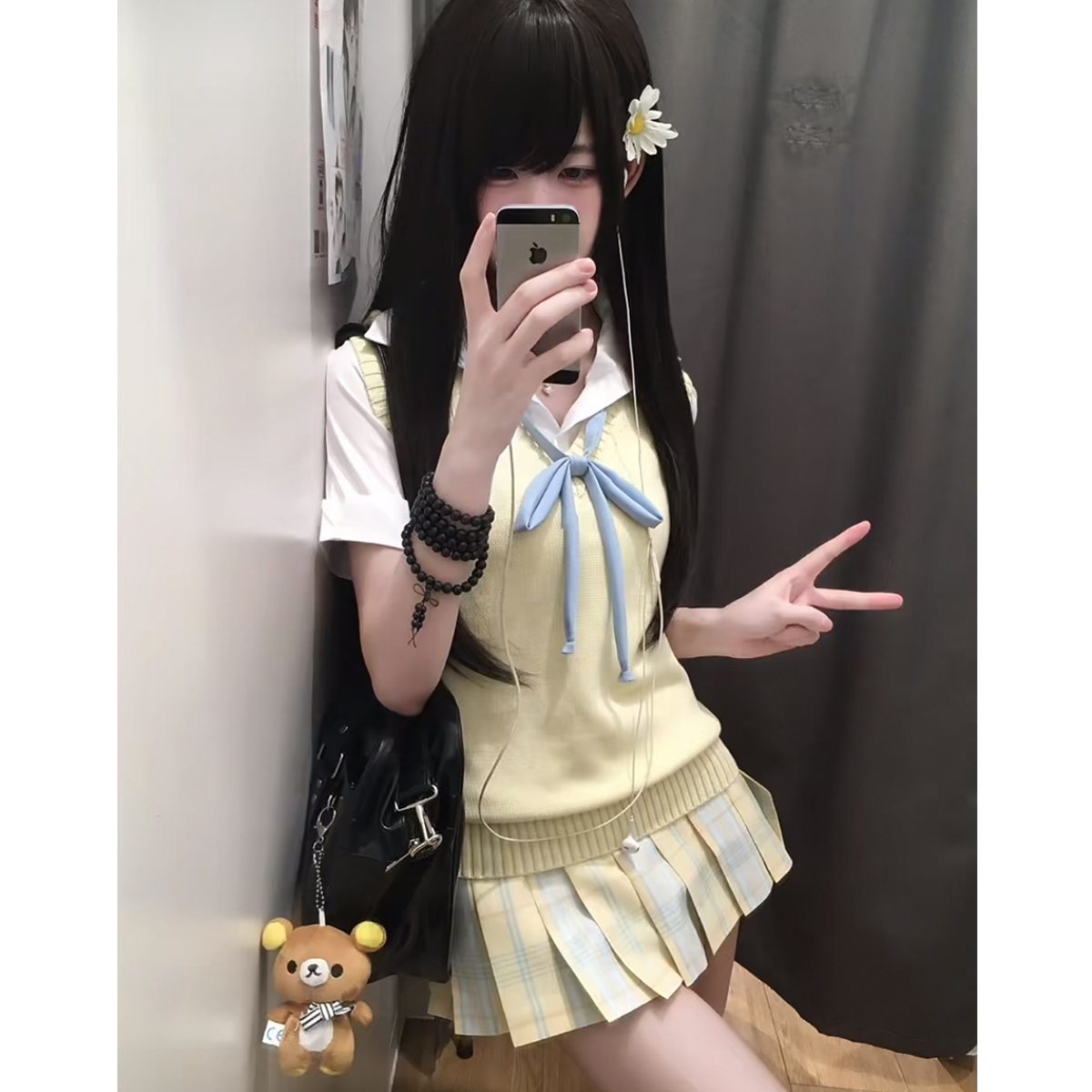 柚月/日系学院风jk制服格裙女校供叠穿套头毛衣马甲针织背心套装