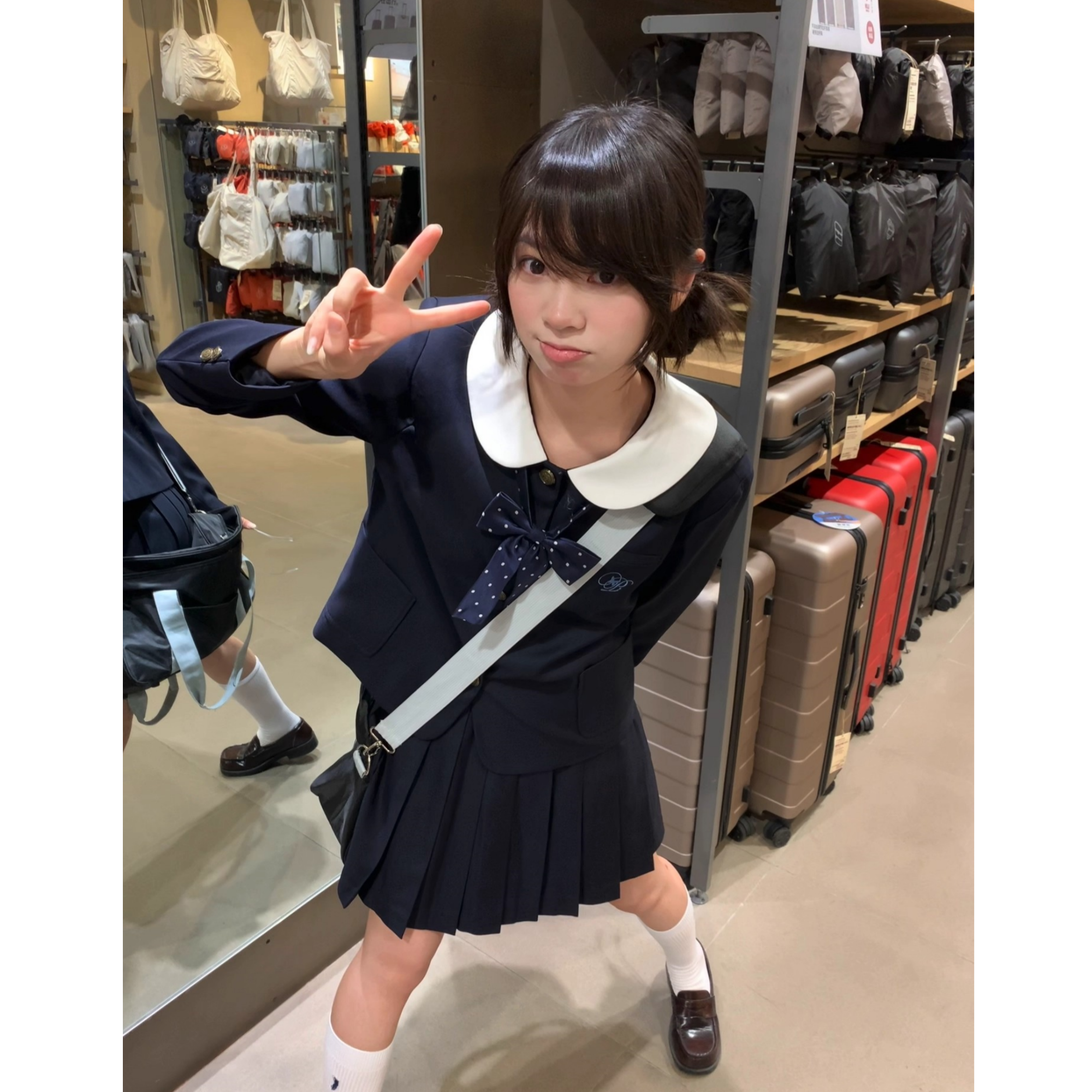 日系原创jk制服圆领西装外套秋冬学院风校供感绀色西服百褶裙套装