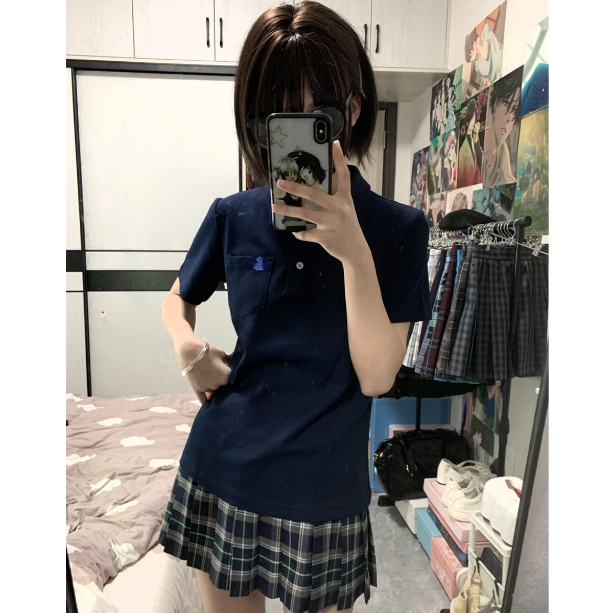 【小谷】原创学院风基础款收腰POLO衫日系校供感学生短袖运动上衣