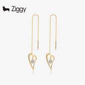ZIGGY 耳饰女 925银镀金原创镶皓石复古长款 芝一格 心弦系列耳线