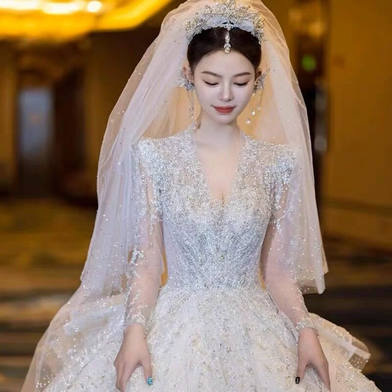 法式主婚纱新娘2025新款高端小个子重工高级质感长袖在逃公主冬季