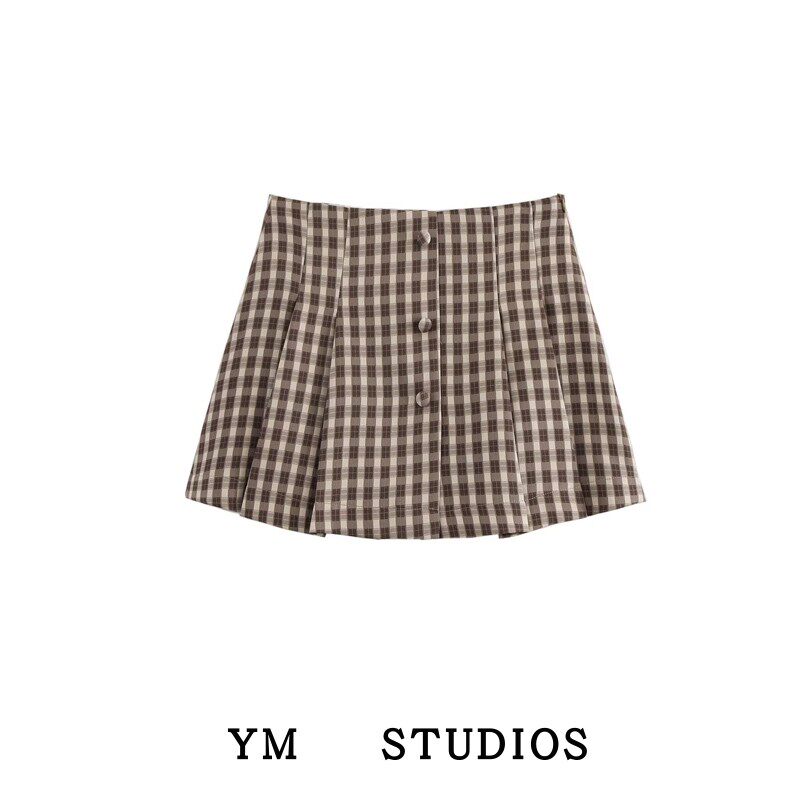【包邮】学院风复古高腰格子a字裙少女学减龄半身裙防走光裙裤夏