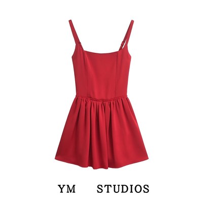 大红色露背包邮无袖缎面迷你甜辣