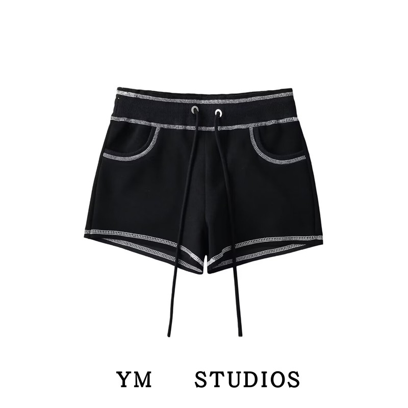 【包邮】美式高级感撞色反缝线短裤夏季运动风舒适跑步网球女热裤