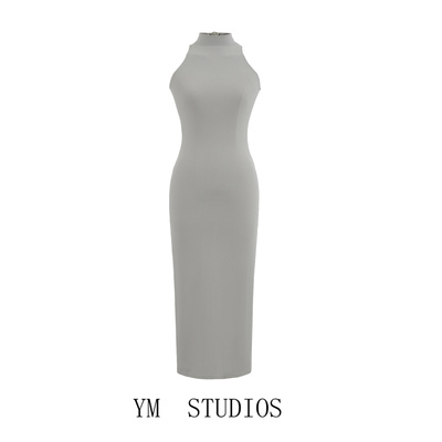 挂脖露背无袖连衣裙夏修身