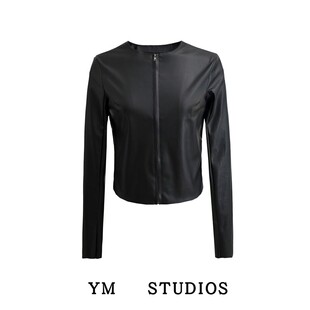 【包邮】港风复古黑色短款开衫小皮衣女春秋季修身毛边辣妹外套潮