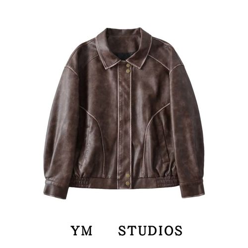 美式高街擦色水洗PU皮宽松