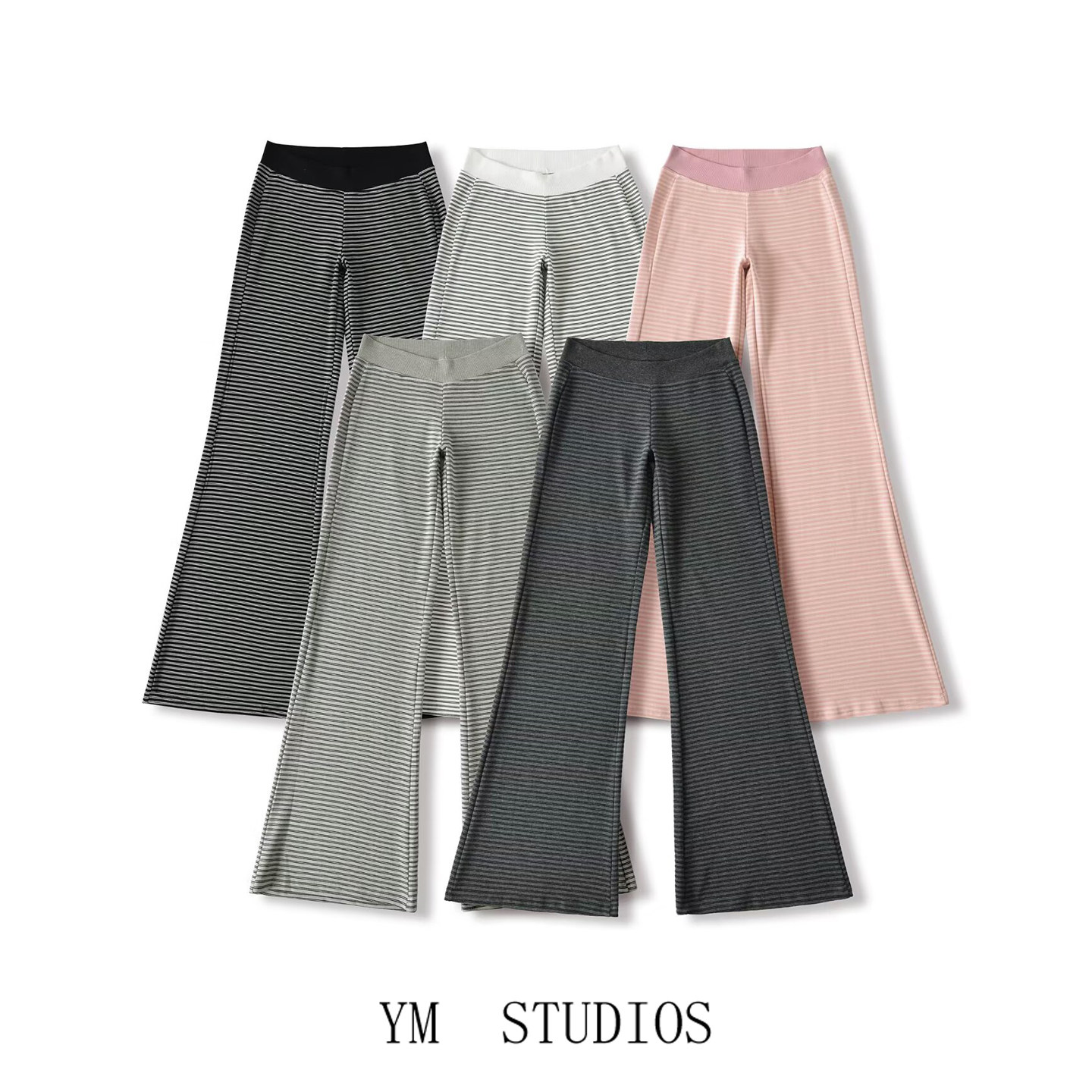 欧美女装   美式复古条纹低腰微喇裤女2026早春高弹瑜伽健身卫裤