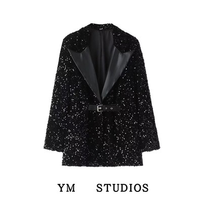 黑色亮片女士西装高级感
