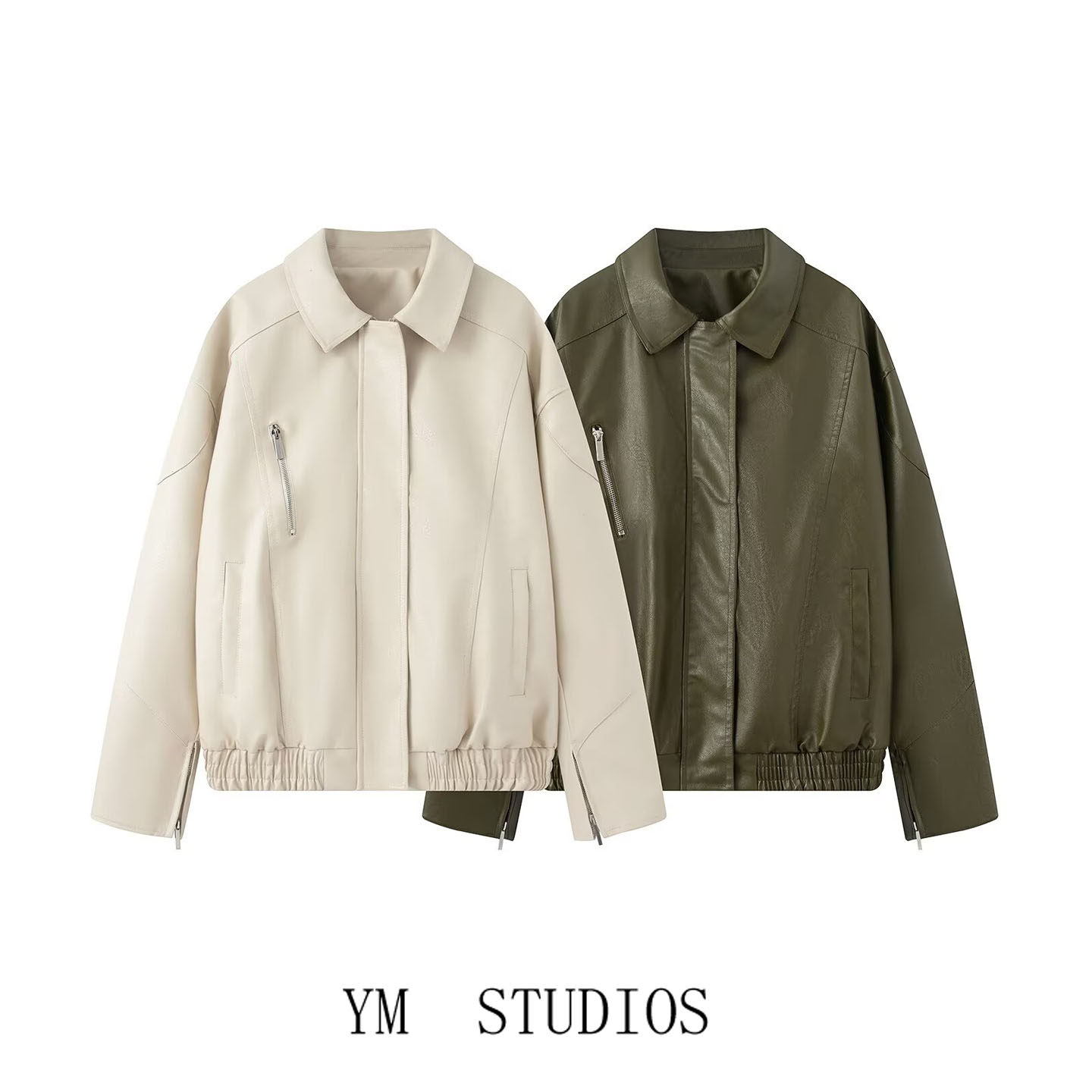 欧美女装   美式复古宽松版型机车pu皮拉链休闲皮衣秋季夹克外套