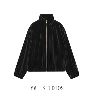 欧美女装    欧美风立领天鹅绒飞行员夹克女2026春秋季宽休闲外套