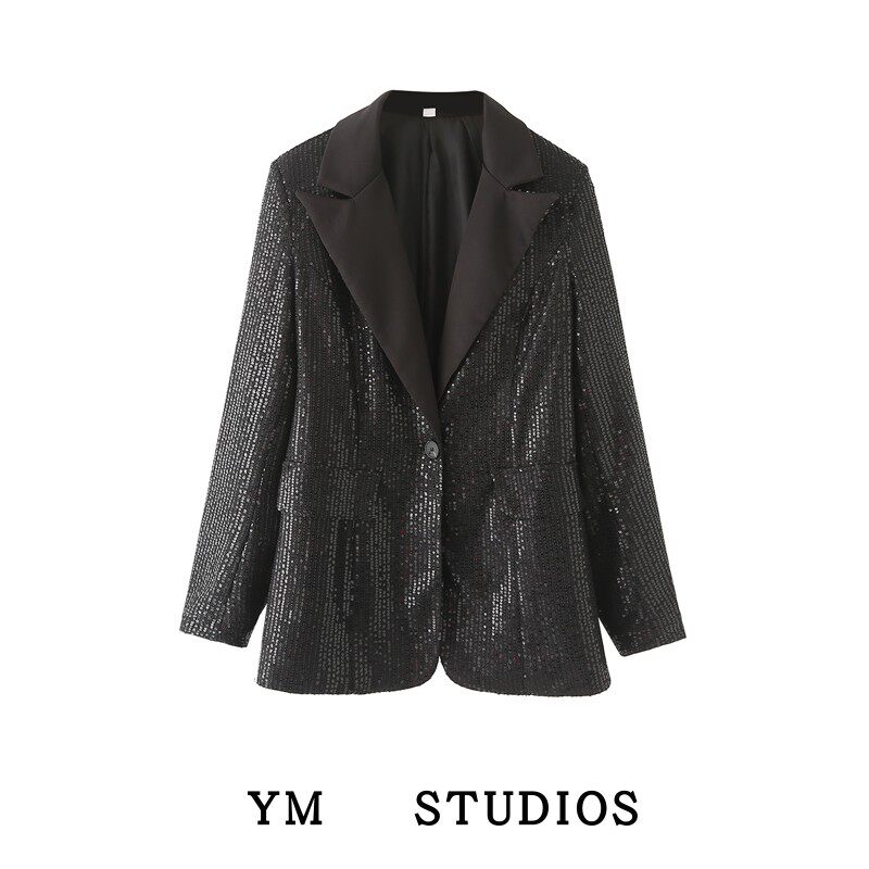 氛围感重工黑色亮片西装