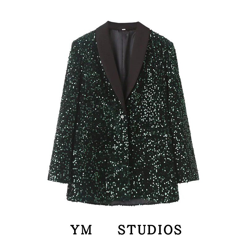 欧美风bling闪亮丝绒亮片西装
