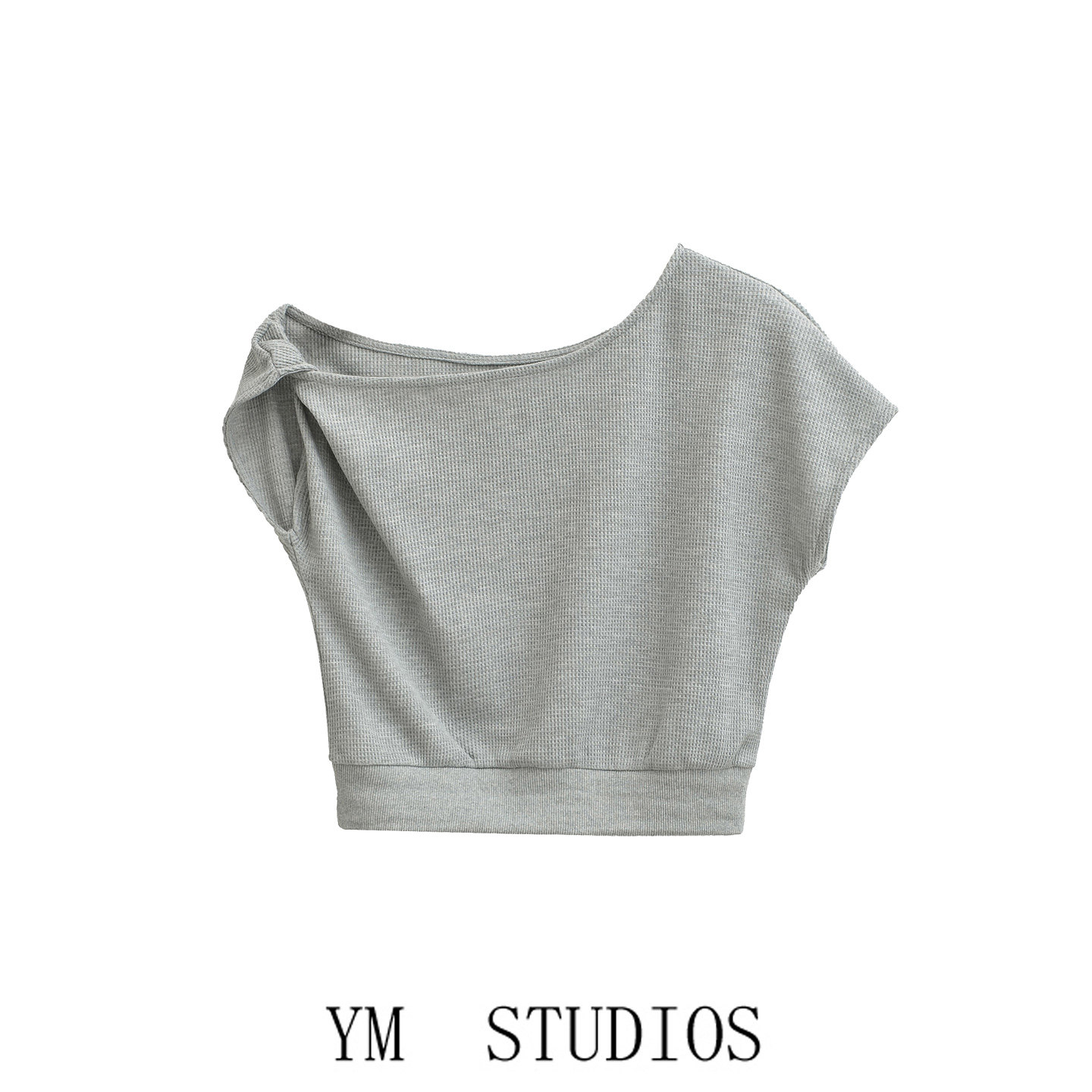 辣妹风斜肩露肩扭结短袖T恤