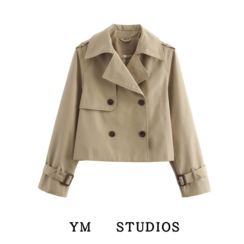 卡其色短款风衣外套女
