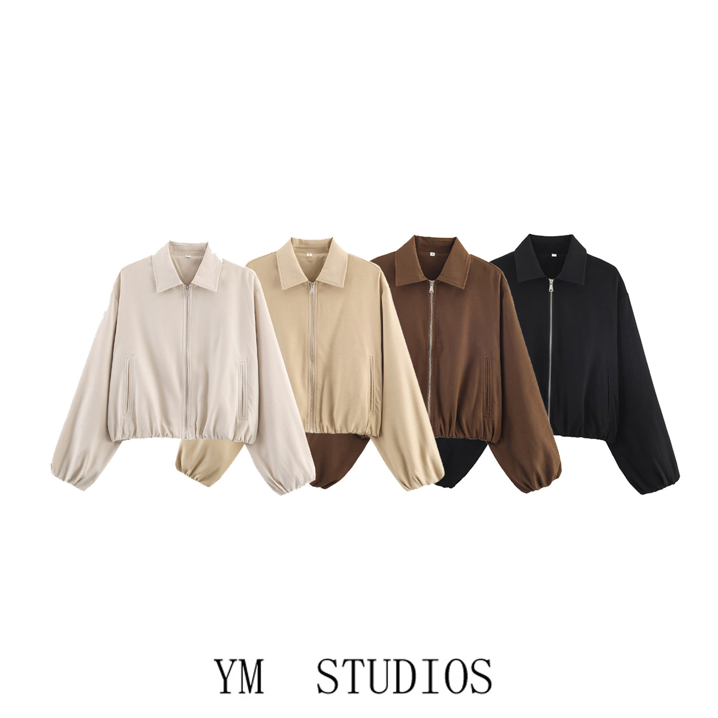 欧美女装   基本款休闲翻领拉链短外套2026春装老爹风户外装夹克