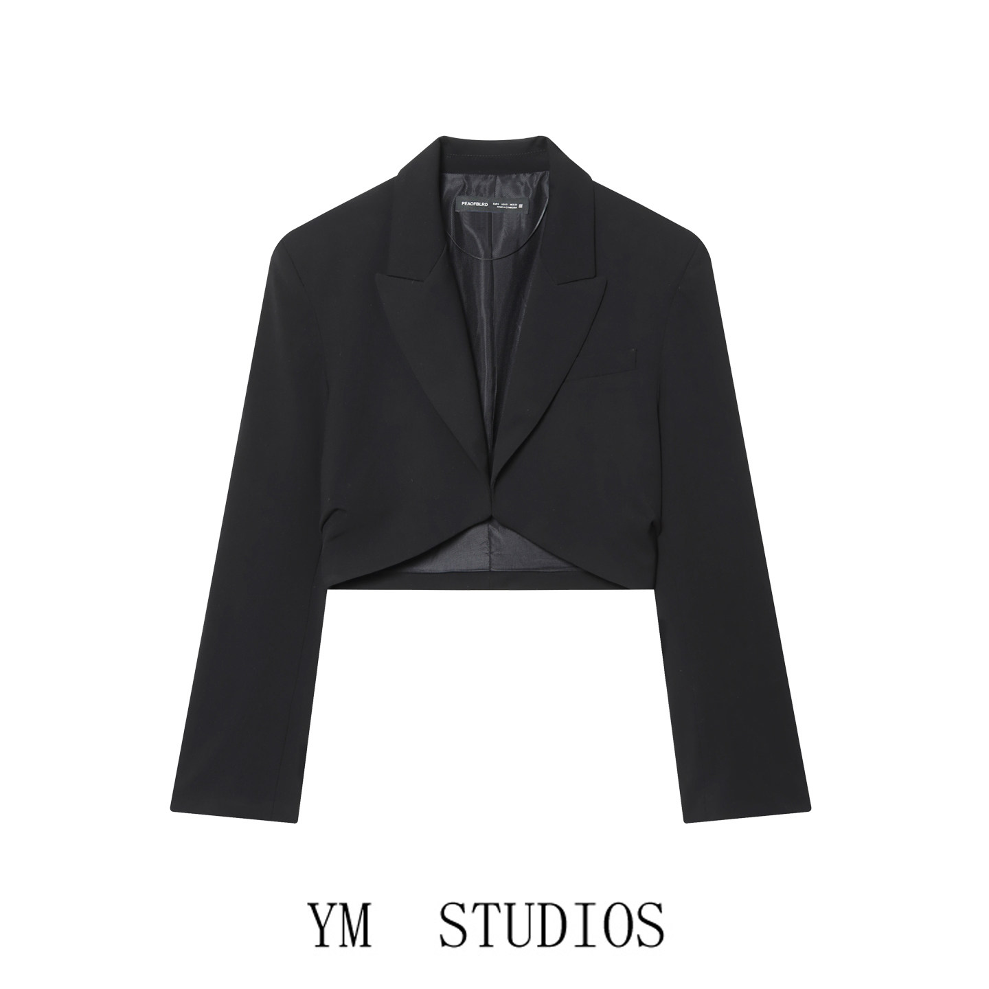 欧美女装   黑色短款女士小西装外套2026春装职场带垫肩露腰西服