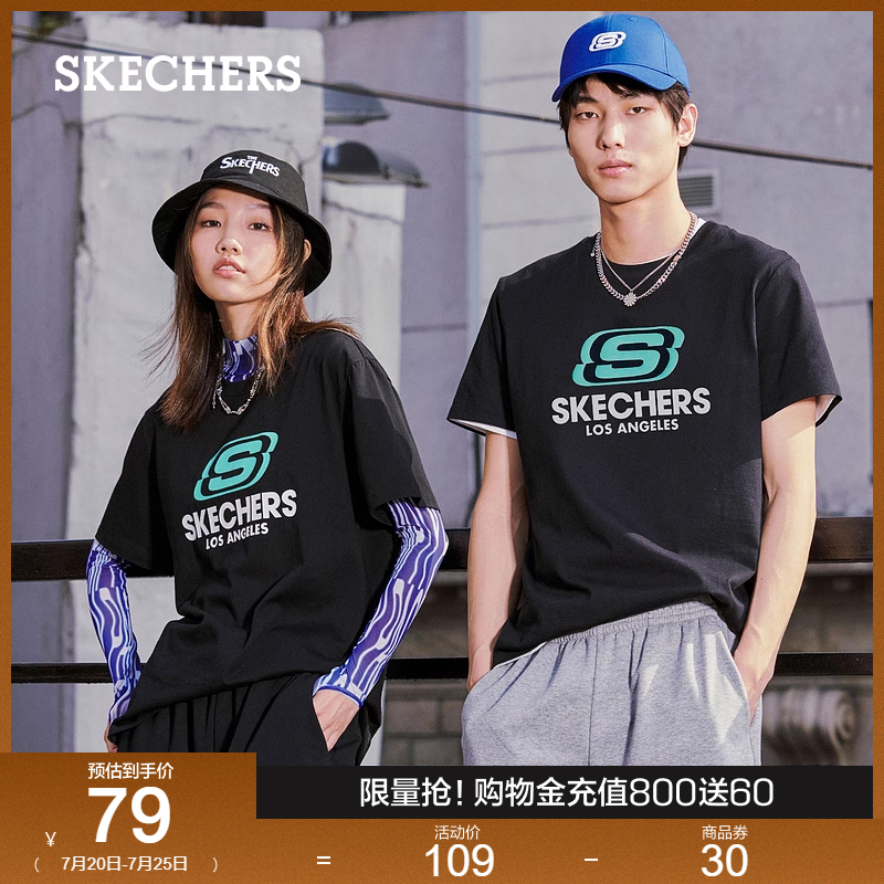 斯凯奇夏季针织短袖舒适圆领T恤