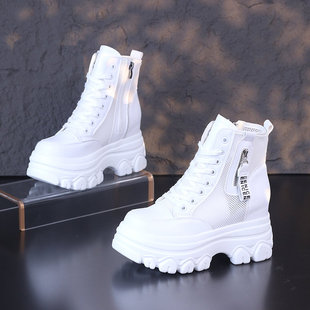 真皮内增高8cm凉靴女网靴透气网面夏季网纱镂空短靴马丁靴凉鞋女