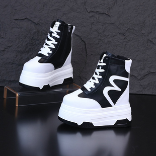 16cm隐形内增高2026春季高帮厚底百搭配阔腿裤休闲小个子小白鞋女