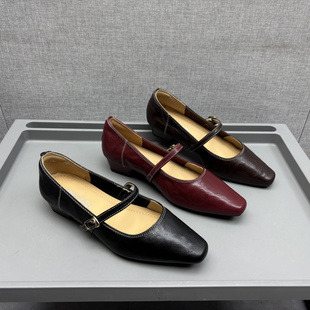 真皮玛丽珍鞋女春秋一字扣带方头低跟舒适优雅单鞋羊皮女鞋单鞋