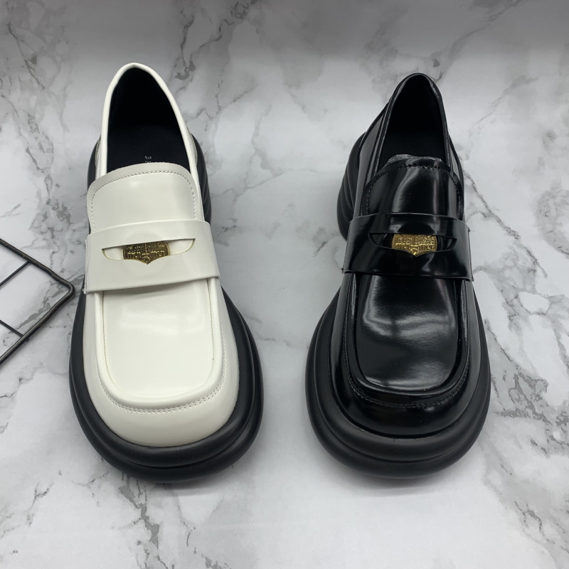 休闲圆头方跟乐福鞋女鞋