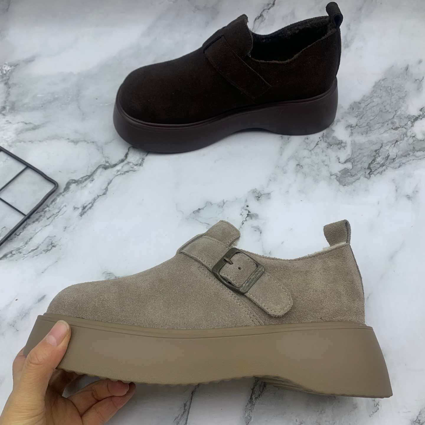 真皮圆头防水台勃肯鞋增高2025新款断码处理女鞋舒适休闲加绒棉鞋