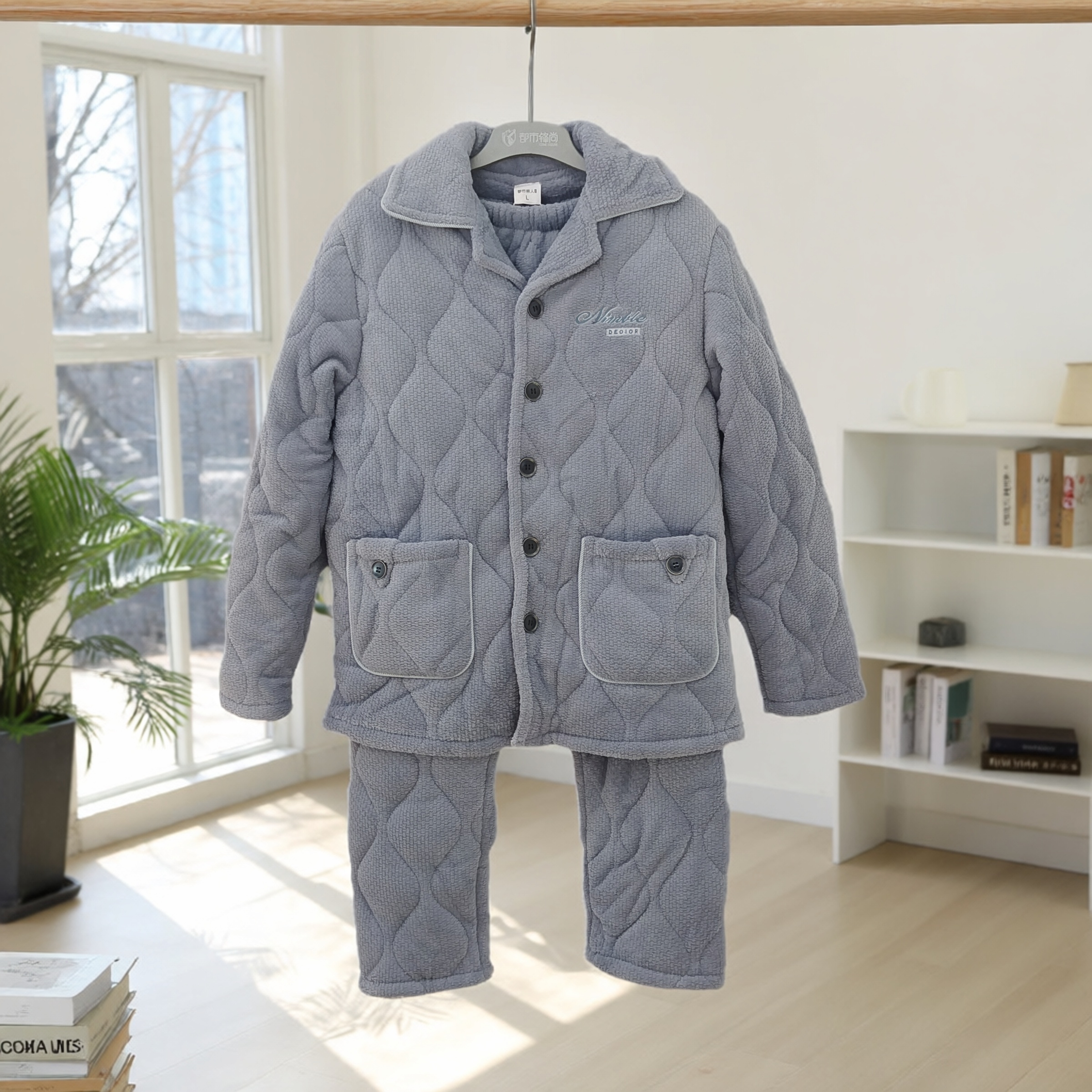 都市丽人男士法兰绒加厚睡衣