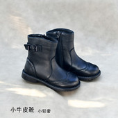 贝然童靴女童长筒皮靴牛皮靴秋冬靴马丁靴中筒单靴公主高筒靴保暖